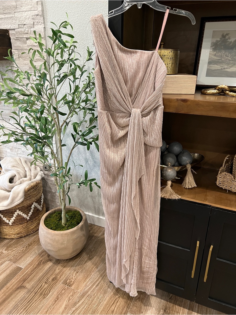 Adrianna Papell One-Shoulder Maxi Dress in Blush